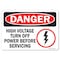 Signmission OSHA Danger Sign, 3.5" Height, 5" Width, High Voltage Turn Off Power Before Servicing, Landscape OS-DS-D-35-L-19393 - alternate 1